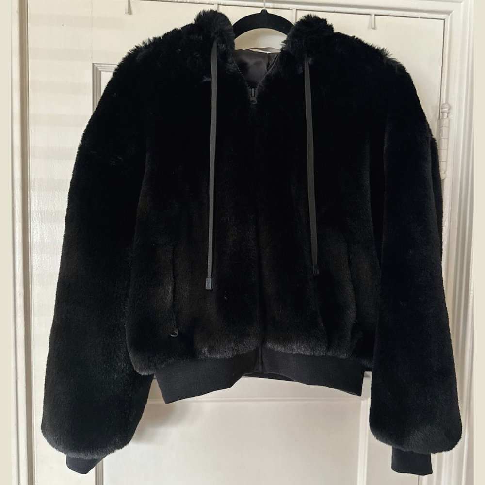 Blanc Noir Hooded Faux Fur Coat